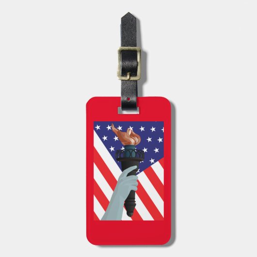 Vrijheidsbeeld met Amerikaanse vlag Bagagelabel (Voorkant verticaal)