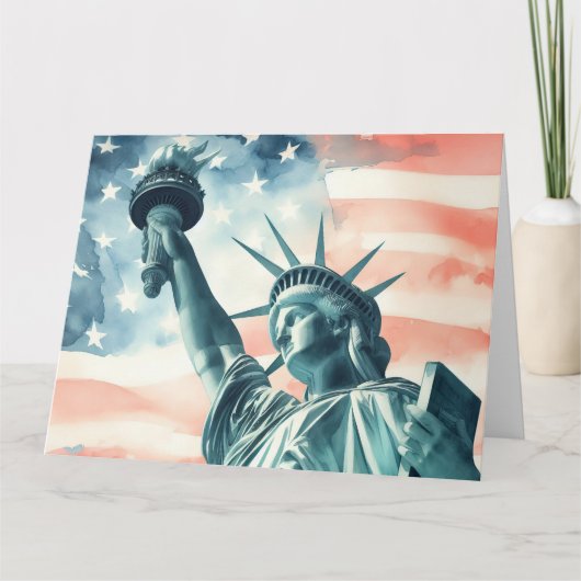 Vrijheidsbeeld met Amerikaanse vlag Bedankkaart (Voorkant)