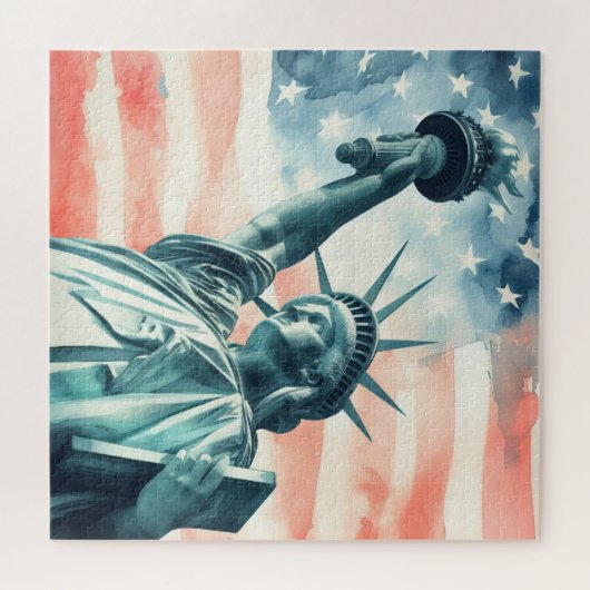 Vrijheidsbeeld met Amerikaanse vlag Legpuzzel (Horizontaal)