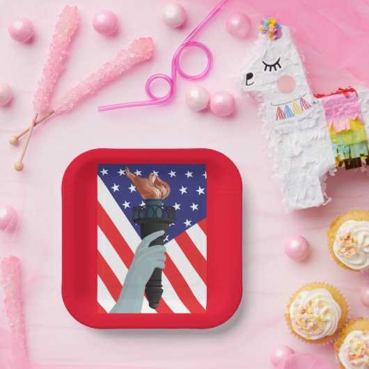 Vrijheidsbeeld met Amerikaanse vlag Papieren Bordje (Feest)