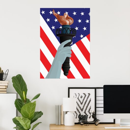 Vrijheidsbeeld met Amerikaanse vlag Poster (Thuiskantoor)
