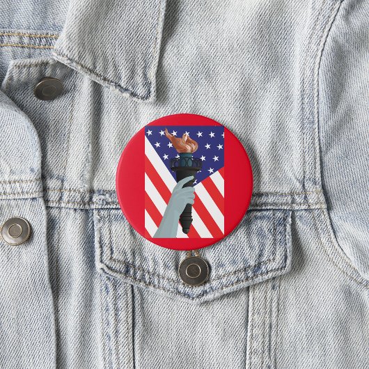 Vrijheidsbeeld met Amerikaanse vlag Ronde Button 7,6 Cm