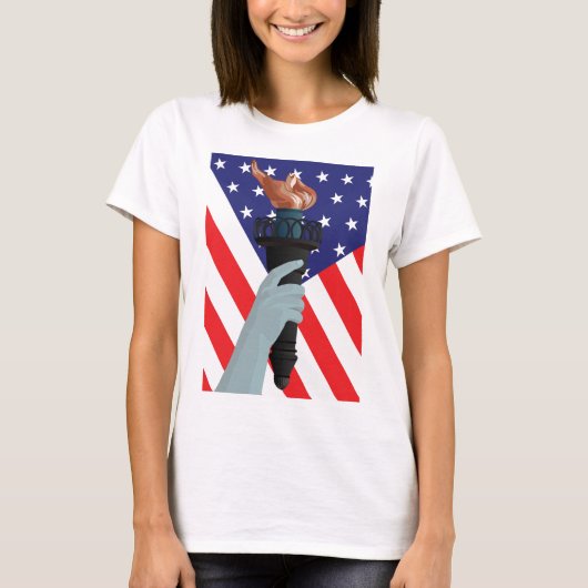 Vrijheidsbeeld met Amerikaanse vlag T-shirt (Voorkant)
