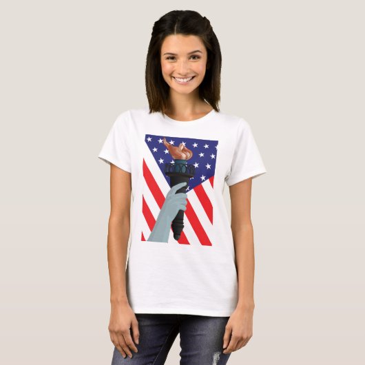 Vrijheidsbeeld met Amerikaanse vlag T-shirt (Voorkant volledig)