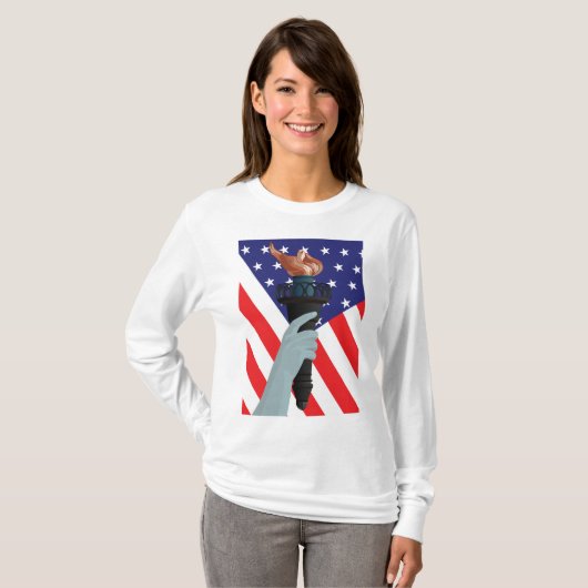 Vrijheidsbeeld met Amerikaanse vlag T-shirt (Voorkant volledig)