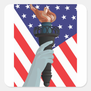 Vrijheidsbeeld met Amerikaanse vlag Vierkante Sticker