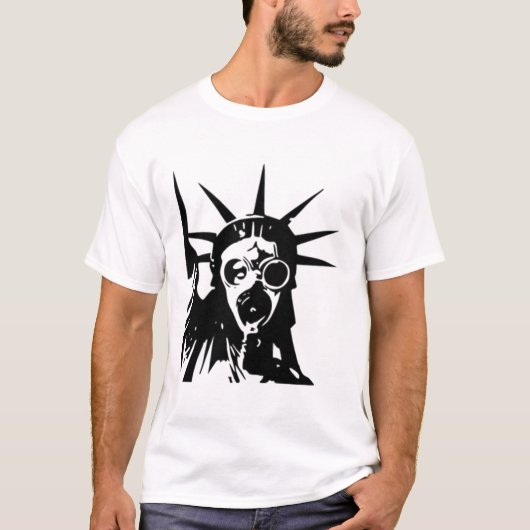 Vrijheidsbeeld met gasmasker t-shirt (Voorkant)