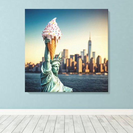 Vrijheidsbeeld met Ice Cream Cone Canvas Afdruk (Insitu (Houten vloer))