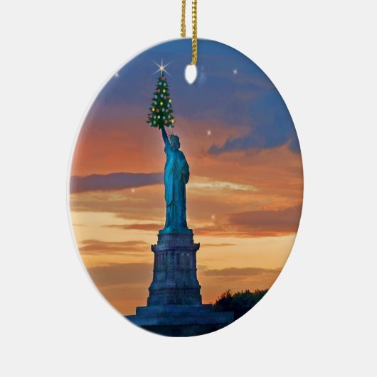 Vrijheidsbeeld met kerstboom keramisch ornament (Rechts)