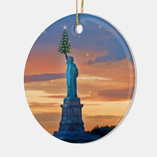 Vrijheidsbeeld met kerstboom keramisch ornament (Links)