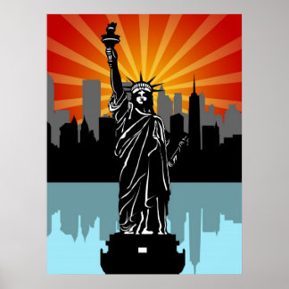 Vrijheidsbeeld met New York Skyline Poster