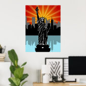 Vrijheidsbeeld met New York Skyline Poster (Thuiskantoor)