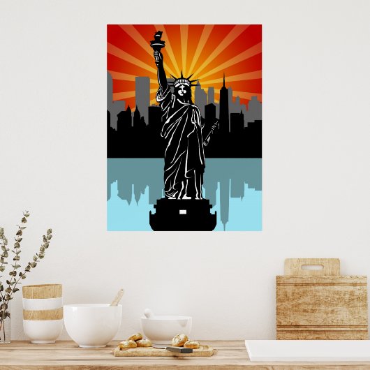 Vrijheidsbeeld met New York Skyline Poster (Keuken)