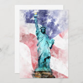 Vrijheidsbeeld met vlag waterverf bedankkaart (Voorkant / Achterkant)