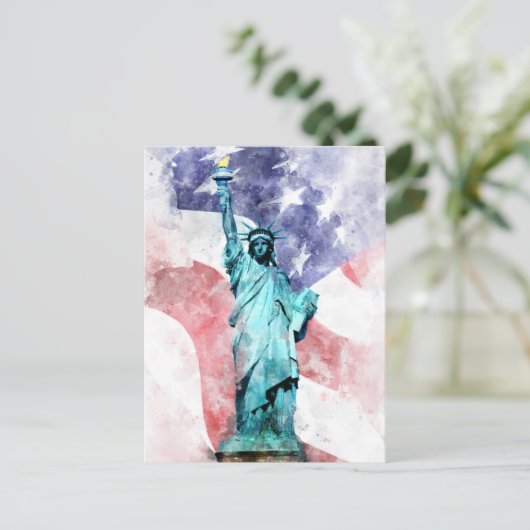 Vrijheidsbeeld met vlag waterverf briefkaart (Staand voorkant)