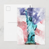 Vrijheidsbeeld met vlag waterverf briefkaart (Voorkant / Achterkant)