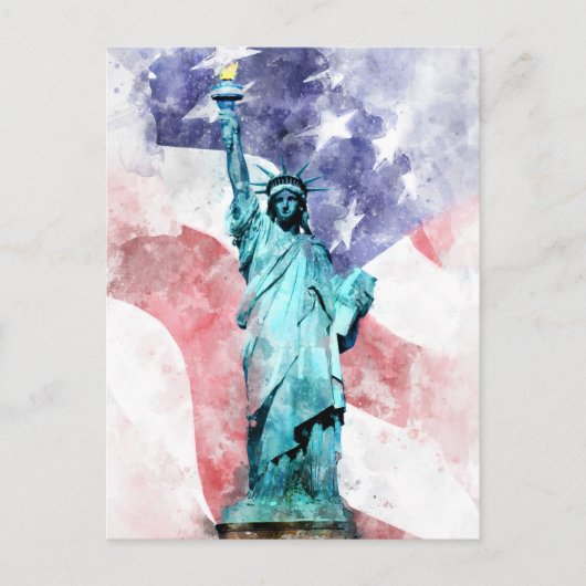 Vrijheidsbeeld met vlag waterverf briefkaart (Voorkant)