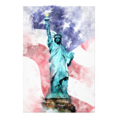 Vrijheidsbeeld met vlag waterverf foto afdruk (Voorkant)