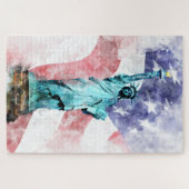 Vrijheidsbeeld met vlag waterverf legpuzzel (Horizontaal)