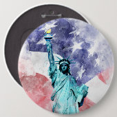 Vrijheidsbeeld met vlag waterverf ronde button 6,0 cm (Voorkant /achterkant)