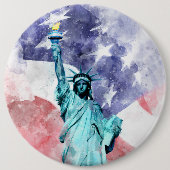 Vrijheidsbeeld met vlag waterverf ronde button 6,0 cm (Voorkant)
