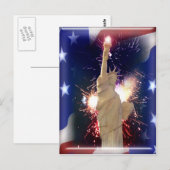 Vrijheidsbeeld met vuurwerk voor 4 juli briefkaart (Voorkant / Achterkant)