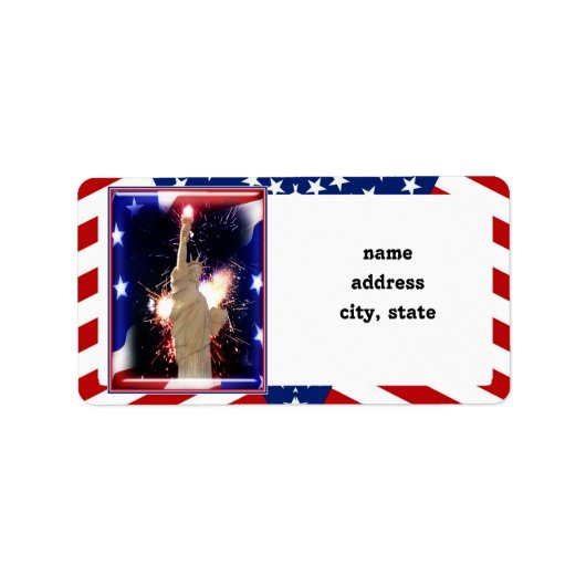 Vrijheidsbeeld met vuurwerk voor 4 juli etiket (Voorkant)