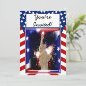 Vrijheidsbeeld met vuurwerk voor 4 juli kaart (Staand voorkant)