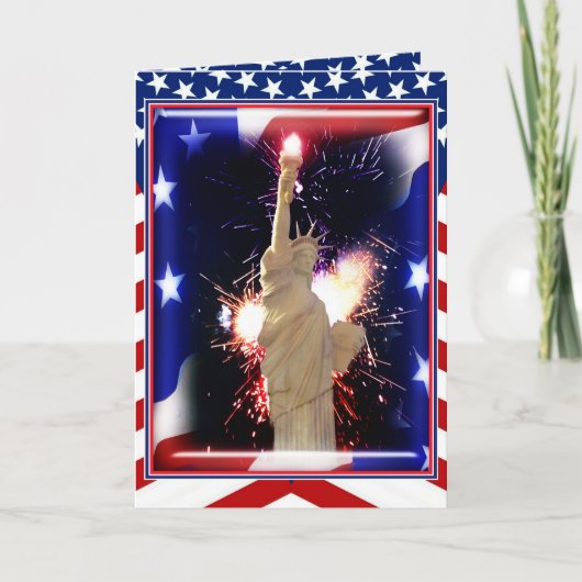 Vrijheidsbeeld met vuurwerk voor 4 juli kaart (Voorkant)