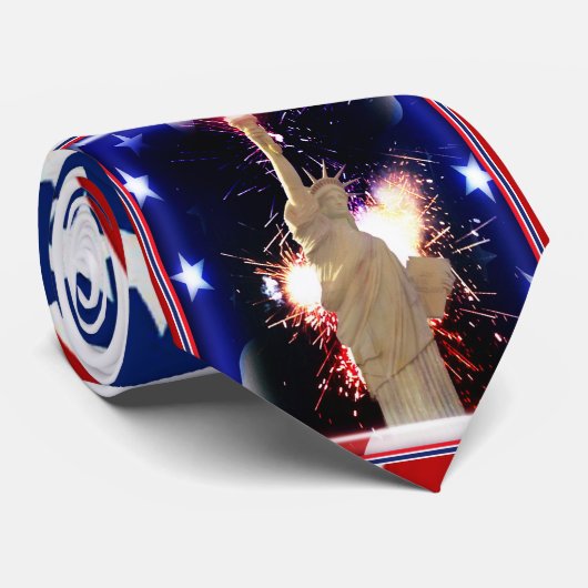 Vrijheidsbeeld met vuurwerk voor 4 juli stropdas (Opgerold)