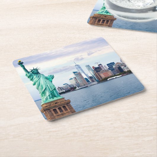 Vrijheidsbeeld met World Trade Center Kartonnen Onderzetters (Schuin)