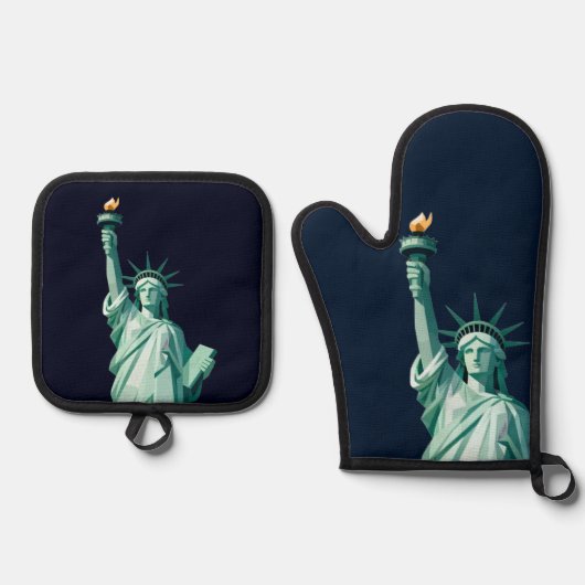 Vrijheidsbeeld Moderne Oven Mitt & Pot Houder Ovenwant & Pannenlap Set (Voorkant)