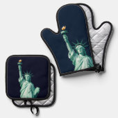 Vrijheidsbeeld Moderne Oven Mitt & Pot Houder Ovenwant & Pannenlap Set (Voorkant / Achterkant)