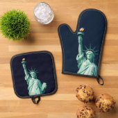 Vrijheidsbeeld Moderne Oven Mitt & Pot Houder Ovenwant & Pannenlap Set (Top down)