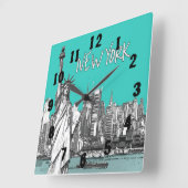 Vrijheidsbeeld New York Blauwgroen Vierkante Klok (Hoek)