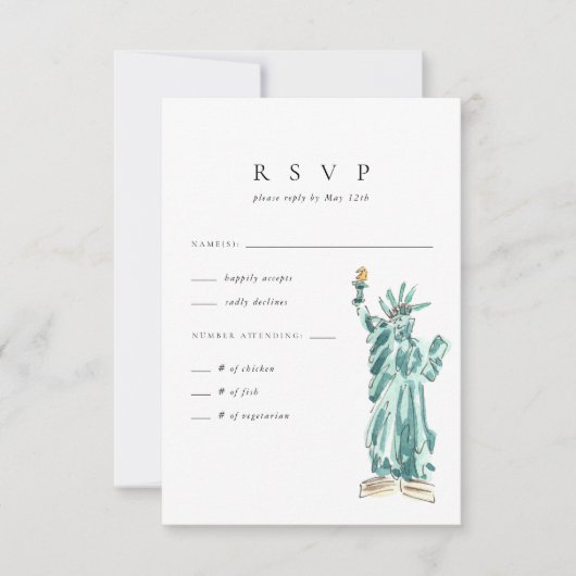 Vrijheidsbeeld New York City Bruiloft RSVP Kaartje (Voorkant)