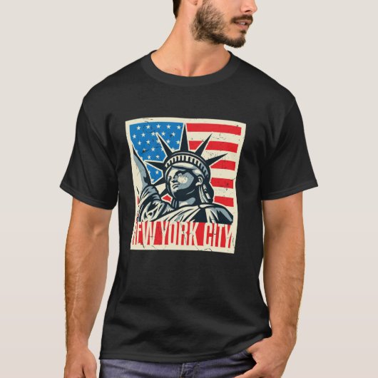 Vrijheidsbeeld New York City Distressed USA Vlag W T-shirt (Voorkant)