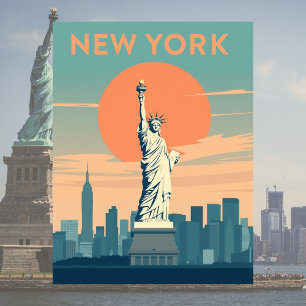 Vrijheidsbeeld New York City Vintage Travel Briefkaart