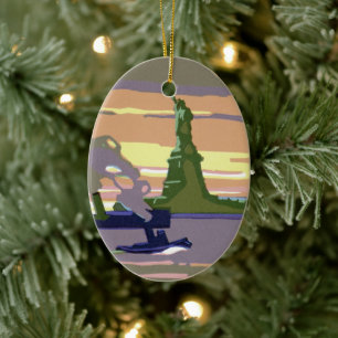 Vrijheidsbeeld, New York City, Vintage Travel Keramisch Ornament