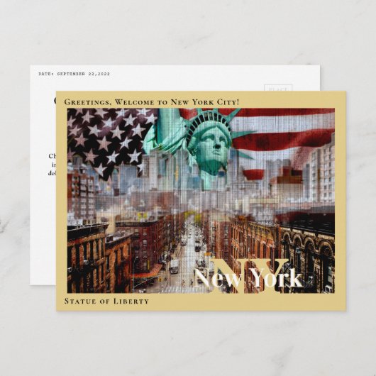Vrijheidsbeeld New York City &  vlag VS Briefkaart (Voorkant / Achterkant)