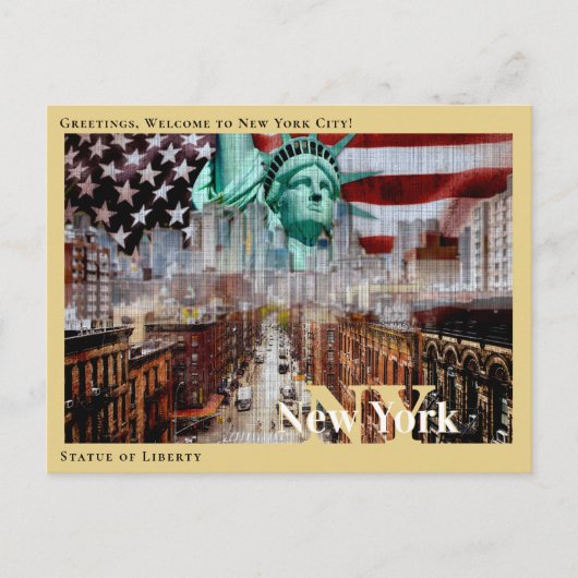 Vrijheidsbeeld New York City &  vlag VS Briefkaart (Voorkant)