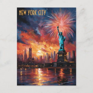Vrijheidsbeeld New York City Vuurwerk Reizen Briefkaart