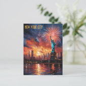 Vrijheidsbeeld New York City Vuurwerk Reizen Briefkaart (Staand voorkant)