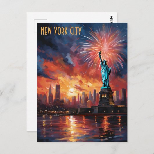 Vrijheidsbeeld New York City Vuurwerk Reizen Briefkaart (Voorkant / Achterkant)