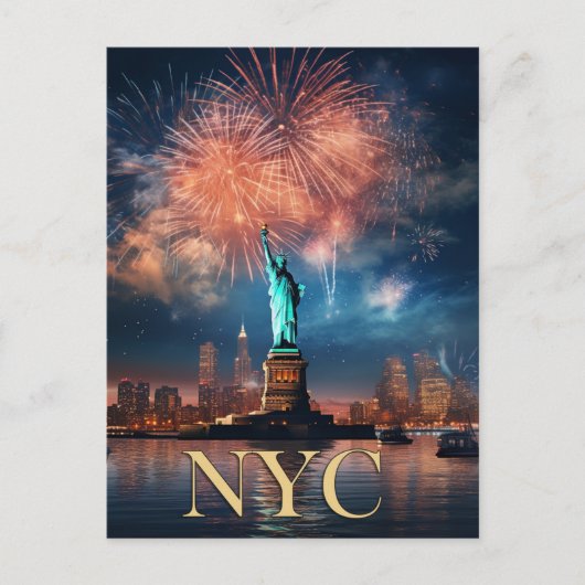 Vrijheidsbeeld New York City Vuurwerk Reizen Briefkaart (Voorkant)