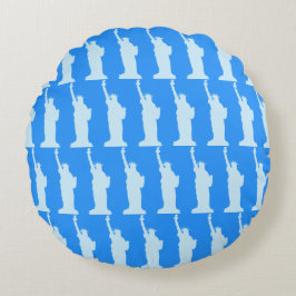 Vrijheidsbeeld New York Elegant Patroon Blauw Rond Kussen
