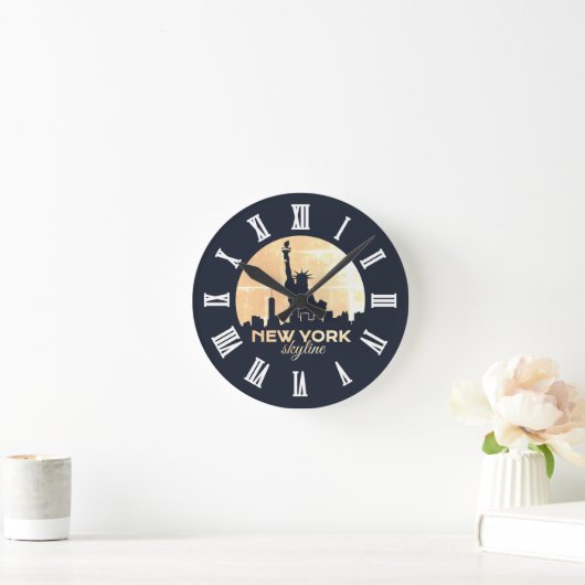 Vrijheidsbeeld New York Skyline Silhouette Ronde Klok (Huis)