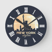 Vrijheidsbeeld New York Skyline Silhouette Ronde Klok (Voorkant)
