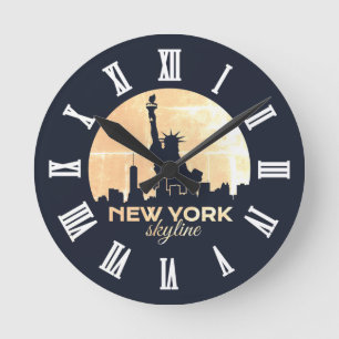 Vrijheidsbeeld New York Skyline Silhouette Ronde Klok