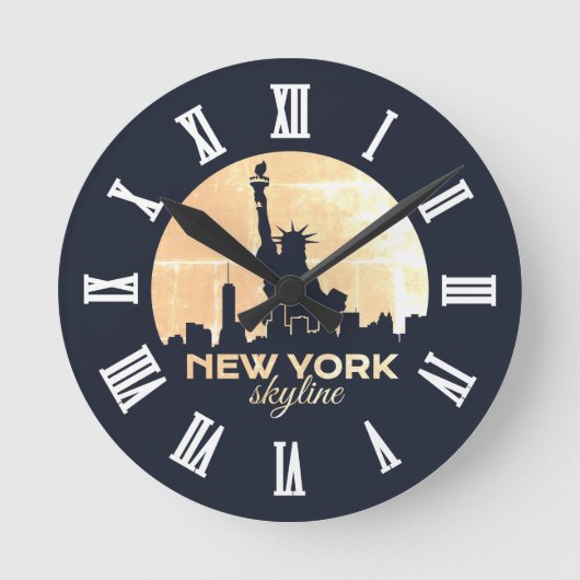 Vrijheidsbeeld New York Skyline Silhouette Ronde Klok (Voorkant)